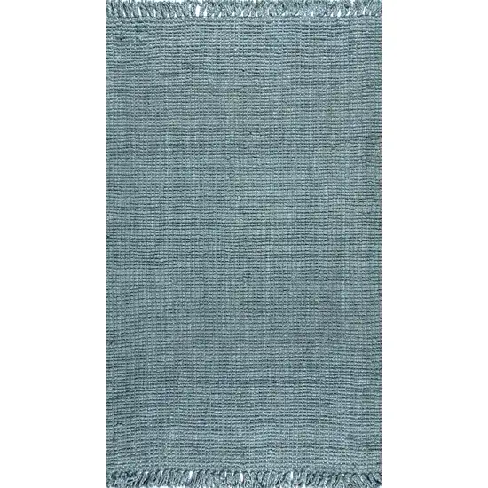 Light Blue Jute Handmade Area Rug With Fringe Photo 2