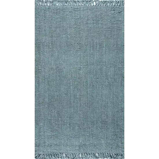 Light Blue Jute Handmade Area Rug With Fringe Photo 3