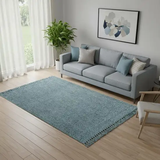 Light Blue Jute Handmade Area Rug With Fringe Photo 2