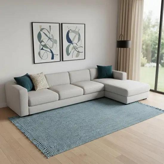 Light Blue Jute Handmade Area Rug With Fringe Photo 2