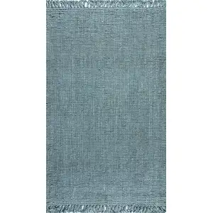 Photo of Light Blue Jute Handmade Area Rug With Fringe