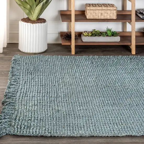 Light Blue Jute Handmade Area Rug With Fringe Photo 7