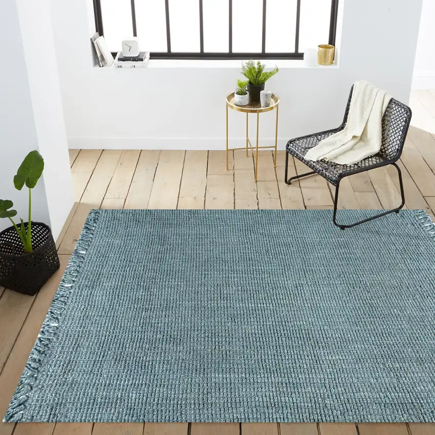 Light Blue Jute Handmade Area Rug With Fringe Photo 4