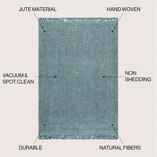 Light Blue Jute Handmade Area Rug With Fringe Photo 8