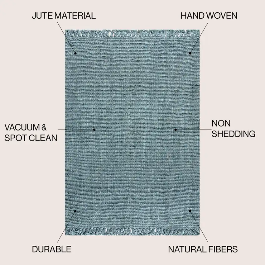 Light Blue Jute Handmade Area Rug With Fringe Photo 8
