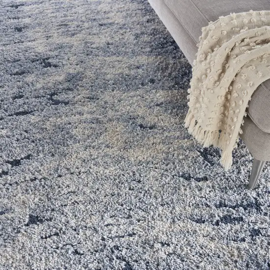 Light Blue Navy Blue and Beige Abstract Shag Area Rug Photo 8