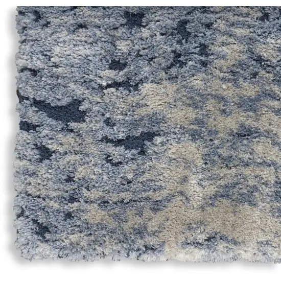 Light Blue Navy Blue and Beige Abstract Shag Area Rug Photo 9