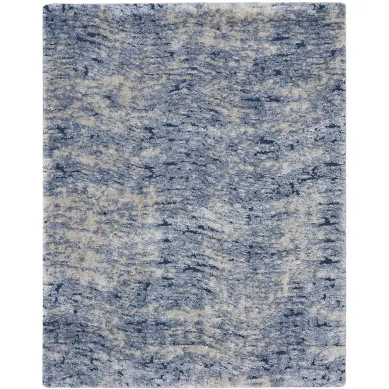 Light Blue Navy Blue and Beige Abstract Shag Area Rug Photo 1