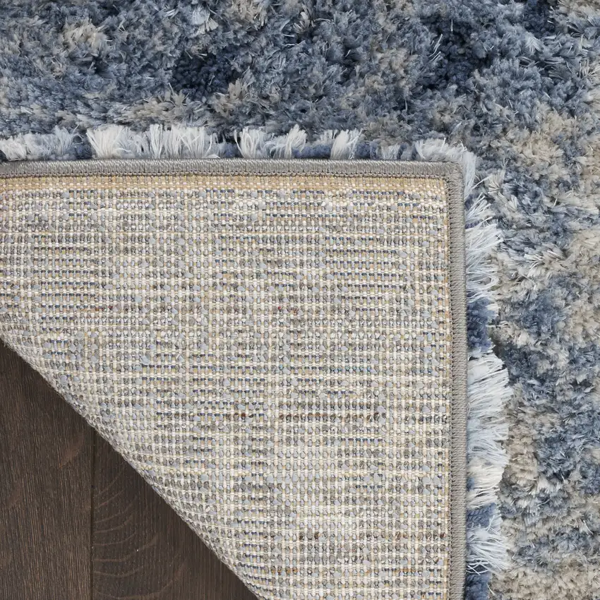 Light Blue Navy Blue and Beige Abstract Shag Area Rug Photo 9