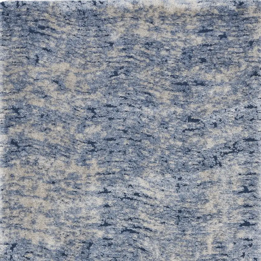 Light Blue Navy Blue and Beige Abstract Shag Area Rug Photo 6