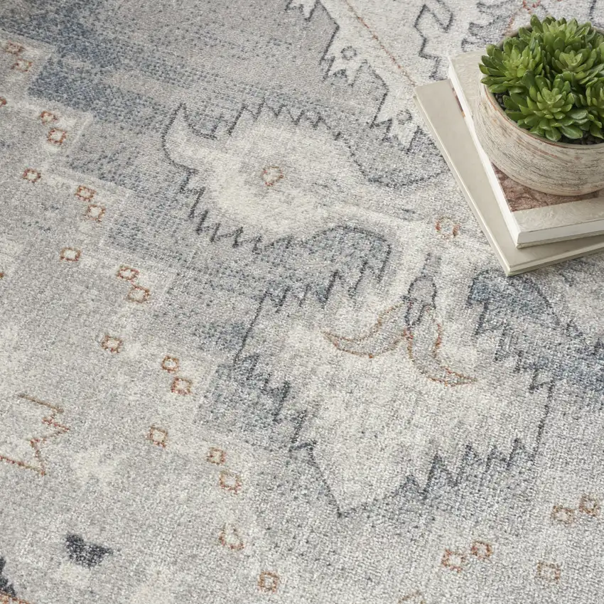 Light Blue Oriental Power Loom Distressed Area Rug Photo 9