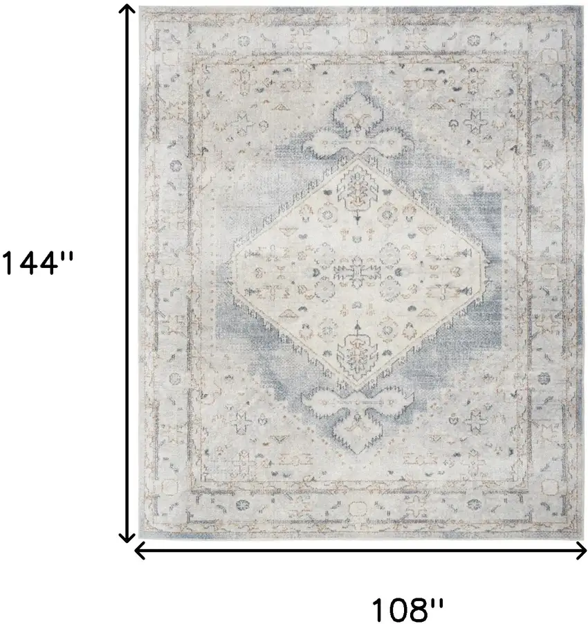 Light Blue Oriental Power Loom Distressed Area Rug Photo 7