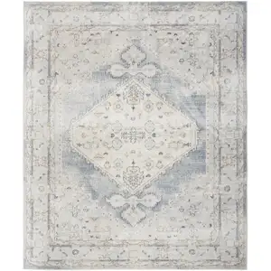 Photo of Light Blue Oriental Power Loom Distressed Area Rug