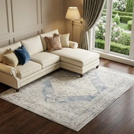 Light Blue Oriental Power Loom Distressed Area Rug Photo 1