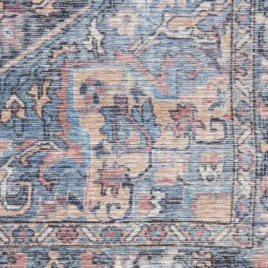 Light Blue Oriental Power Loom Distressed Washable Area Rug Photo 1