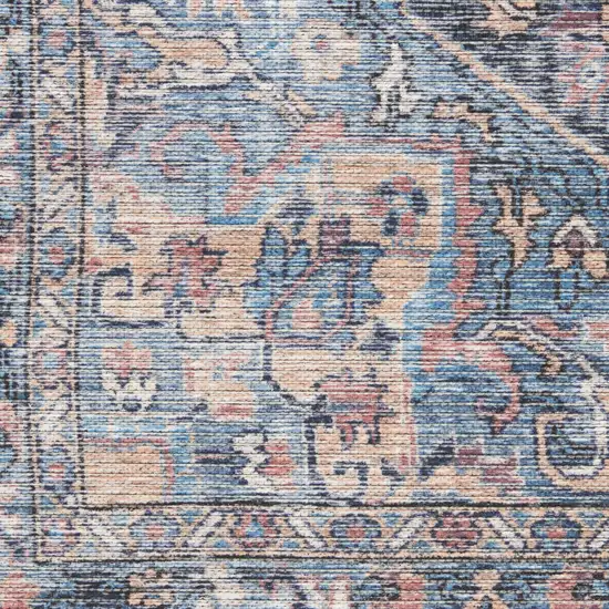 Light Blue Oriental Power Loom Distressed Washable Area Rug Photo 3