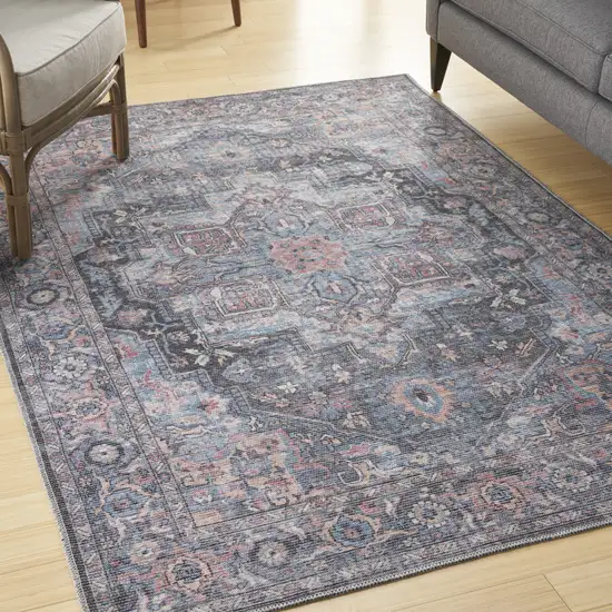 Light Blue Oriental Power Loom Distressed Washable Area Rug Photo 5