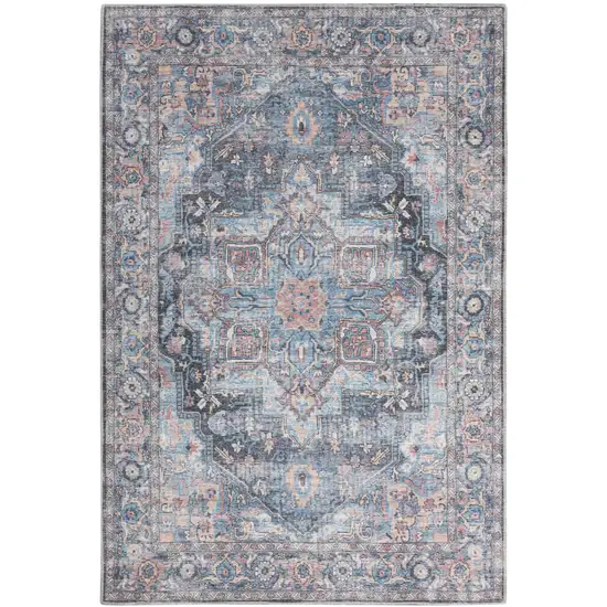 Light Blue Oriental Power Loom Distressed Washable Area Rug Photo 2