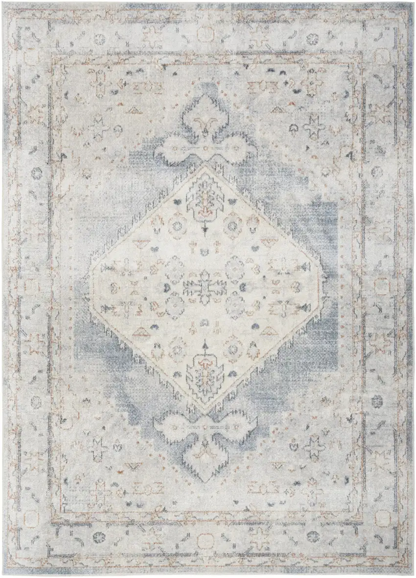 Light Blue Oriental Power Loom Distressed Washable Area Rug Photo 7