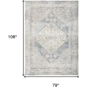Photo of Light Blue Oriental Power Loom Distressed Washable Area Rug