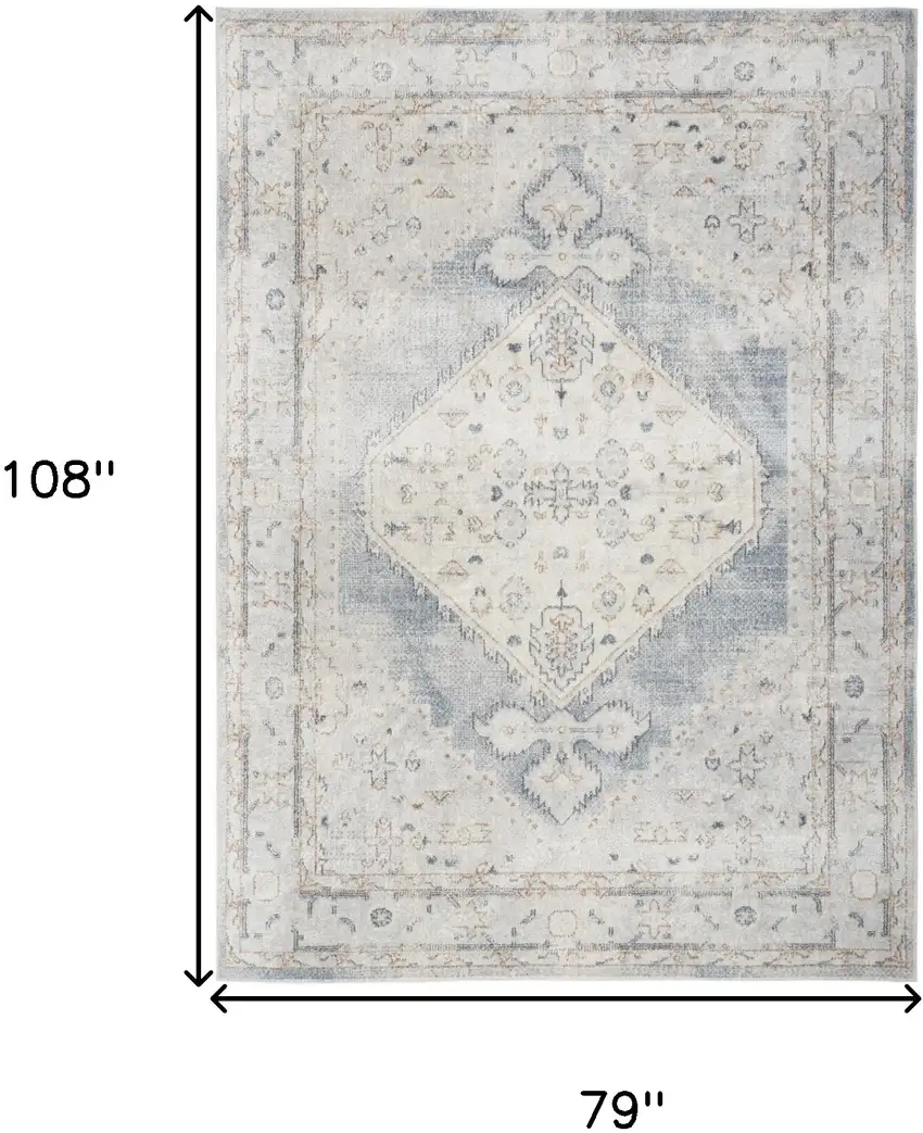 Light Blue Oriental Power Loom Distressed Washable Area Rug Photo 4