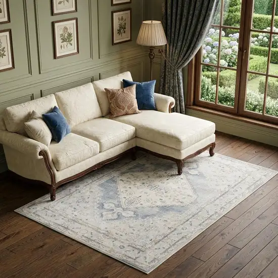 Light Blue Oriental Power Loom Distressed Washable Area Rug Photo 1