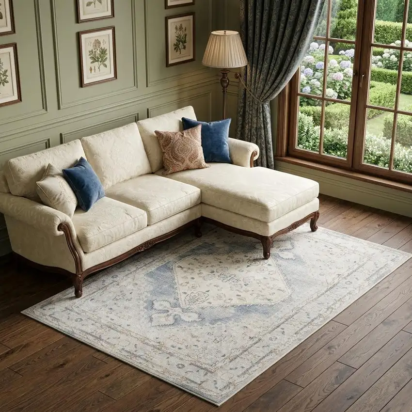 Light Blue Oriental Power Loom Distressed Washable Area Rug Photo 1