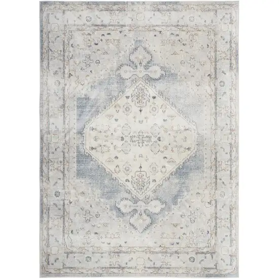 Light Blue Oriental Power Loom Distressed Washable Area Rug Photo 1