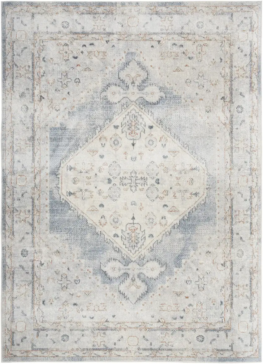 Light Blue Oriental Power Loom Distressed Washable Area Rug Photo 1