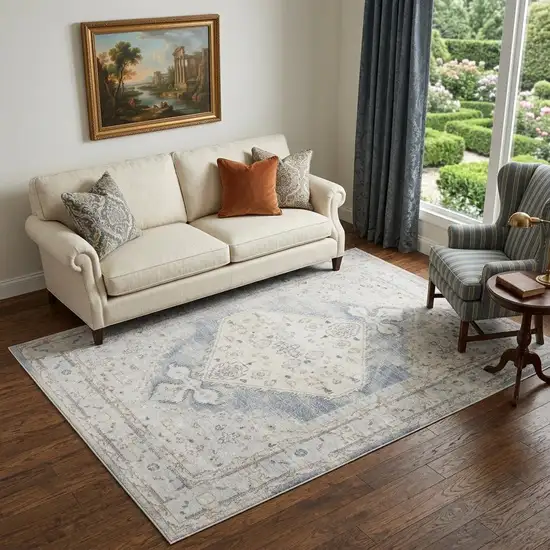 Light Blue Oriental Power Loom Distressed Washable Area Rug Photo 1