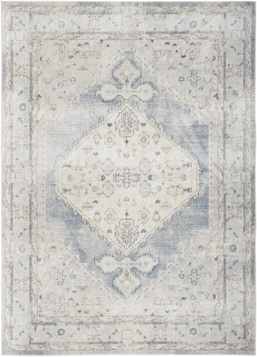 Light Blue Oriental Power Loom Distressed Washable Area Rug Photo 1