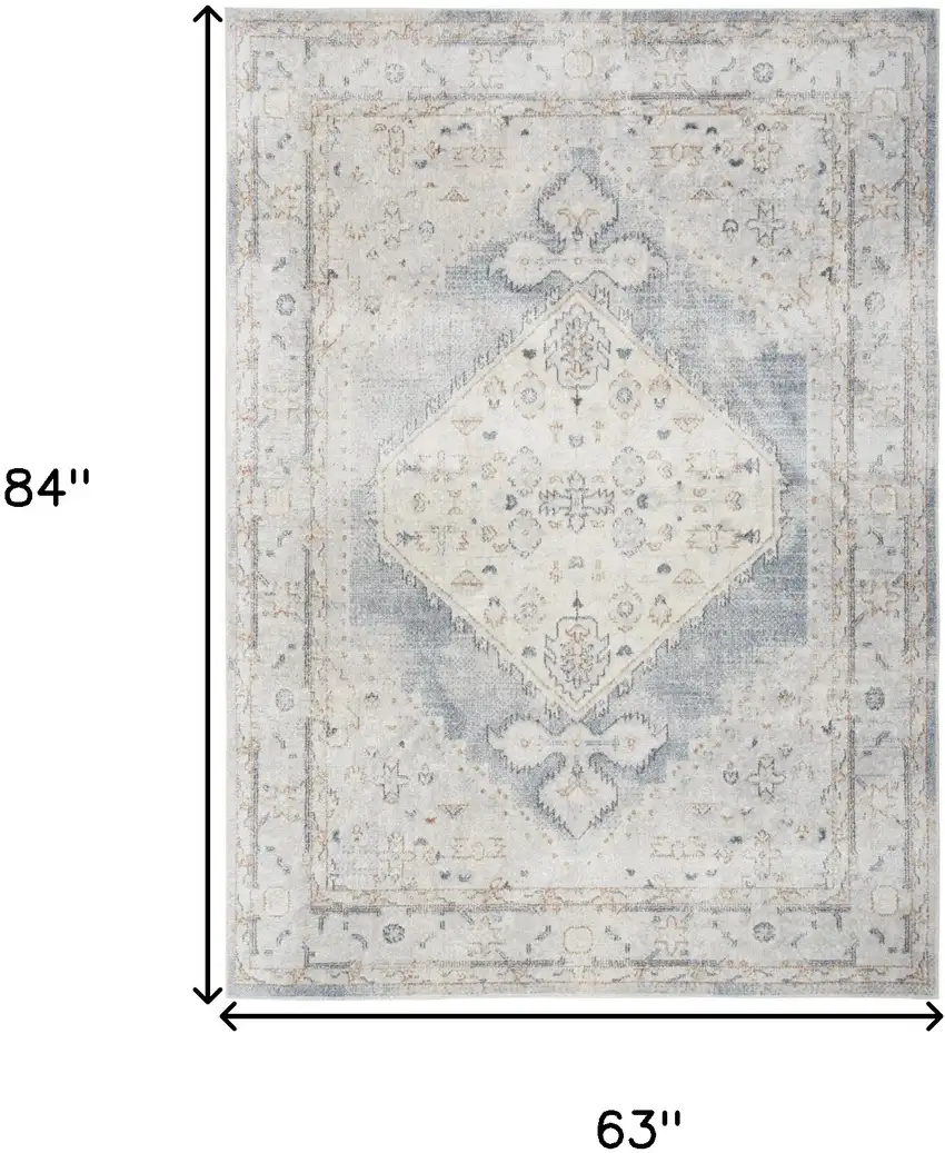 Light Blue Oriental Power Loom Distressed Washable Area Rug Photo 7