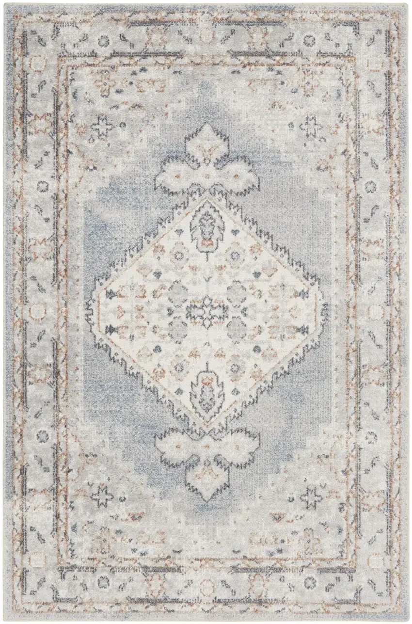 Light Blue Oriental Power Loom Distressed Washable Area Rug Photo 1