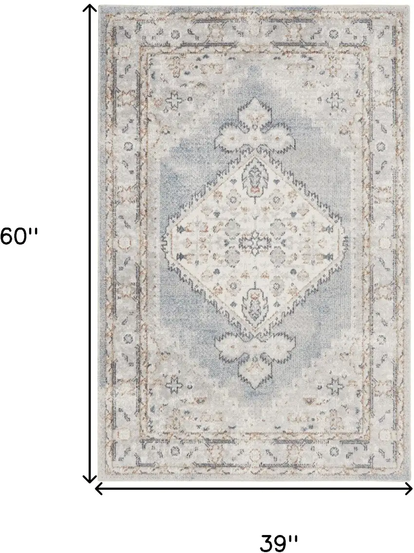 Light Blue Oriental Power Loom Distressed Washable Area Rug Photo 5