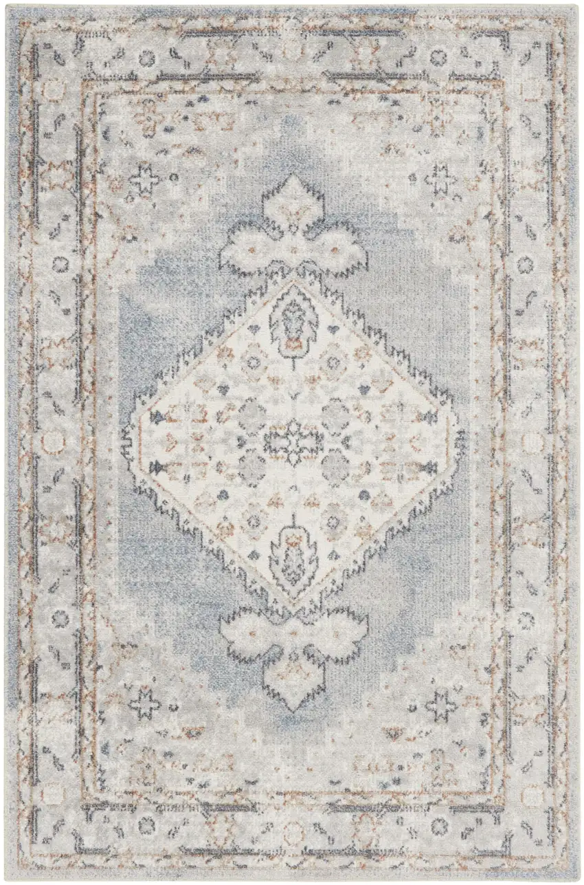 Light Blue Oriental Power Loom Distressed Washable Area Rug Photo 8