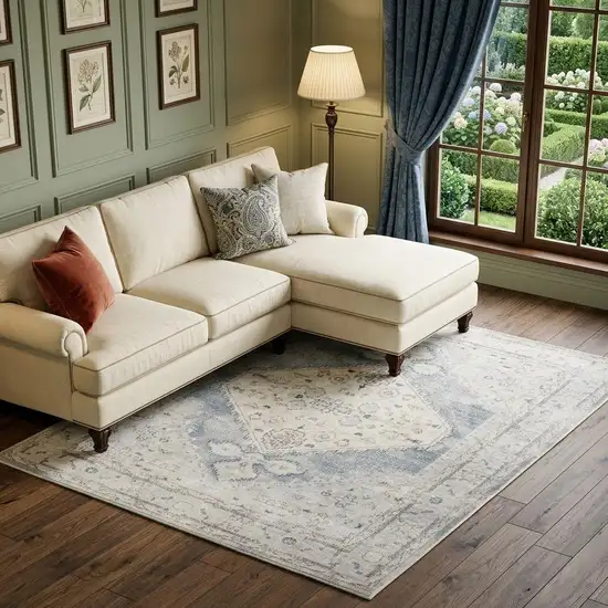 Light Blue Oriental Power Loom Distressed Washable Area Rug Photo 1