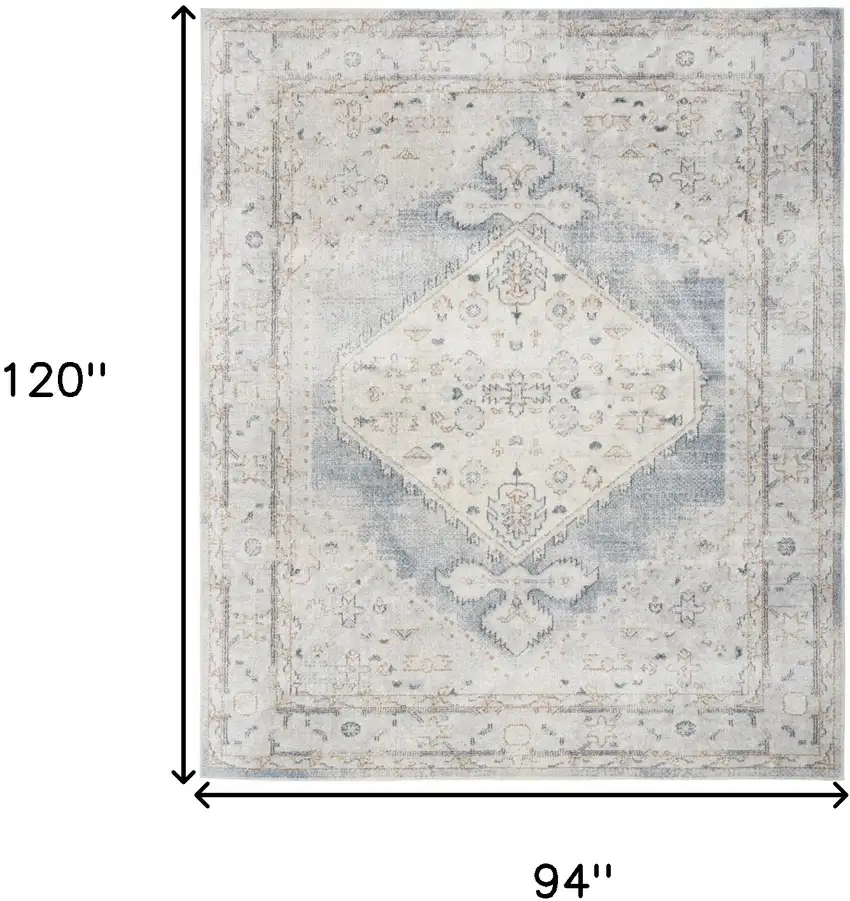 Light Blue Oriental Power Loom Distressed Washable Area Rug Photo 9