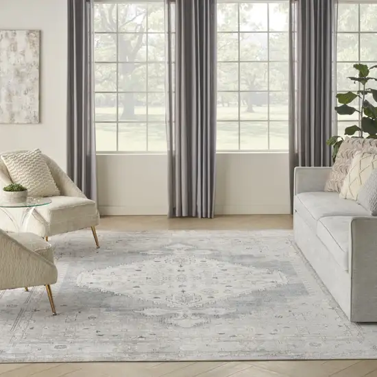 Light Blue Oriental Power Loom Distressed Washable Area Rug Photo 9