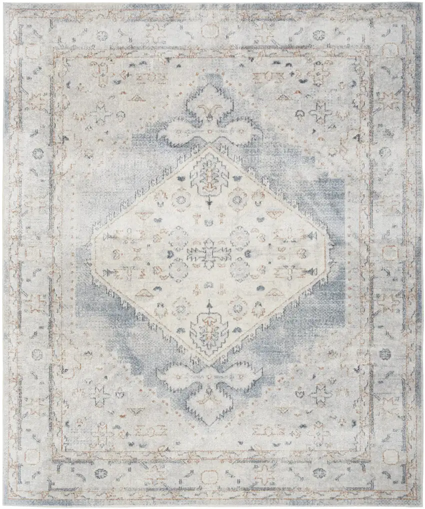 Light Blue Oriental Power Loom Distressed Washable Area Rug Photo 1