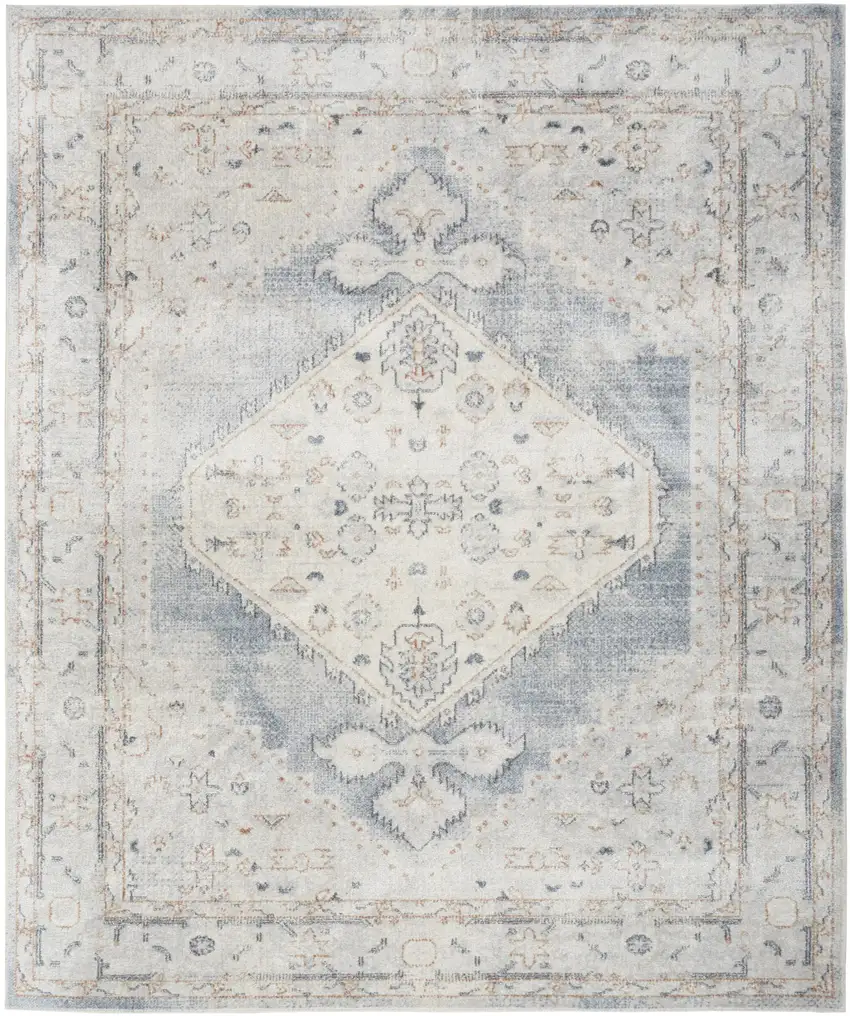 Light Blue Oriental Power Loom Distressed Washable Area Rug Photo 1