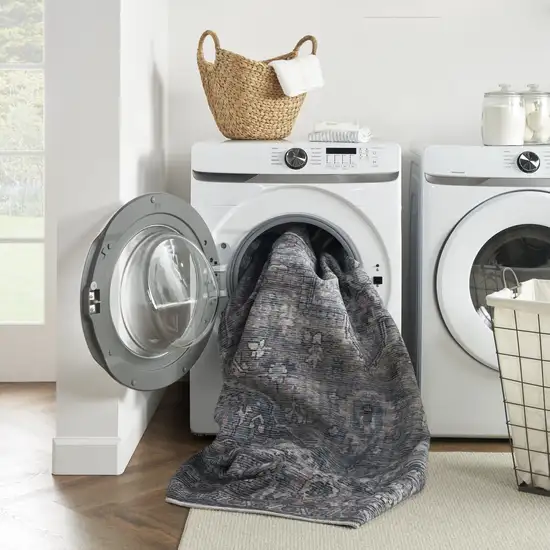 2' X 6' Light Blue Oriental Power Loom Distressed Washable Runner Rug Photo 6