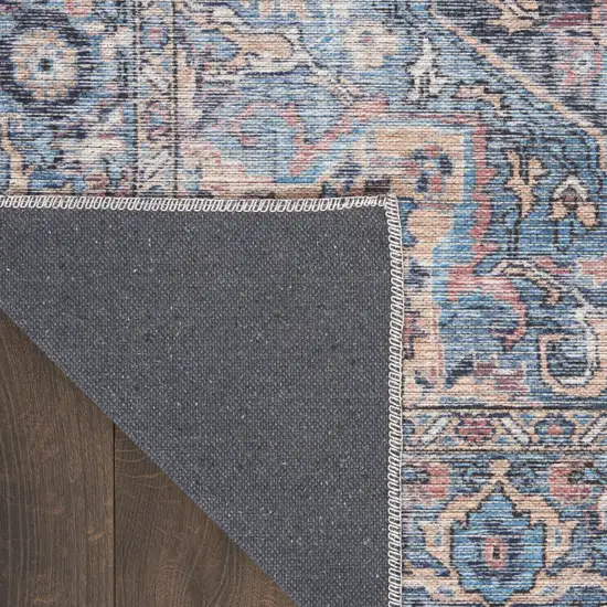 2' X 6' Light Blue Oriental Power Loom Distressed Washable Runner Rug Photo 9