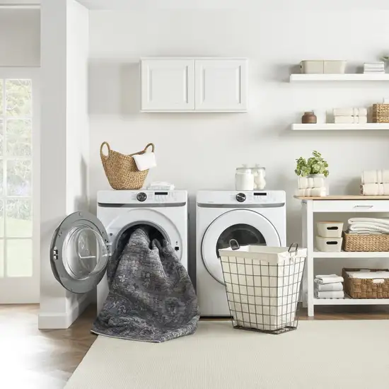 2' X 6' Light Blue Oriental Power Loom Distressed Washable Runner Rug Photo 7