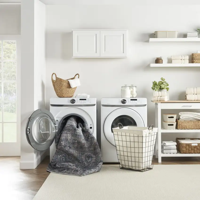 2' X 6' Light Blue Oriental Power Loom Distressed Washable Runner Rug Photo 7