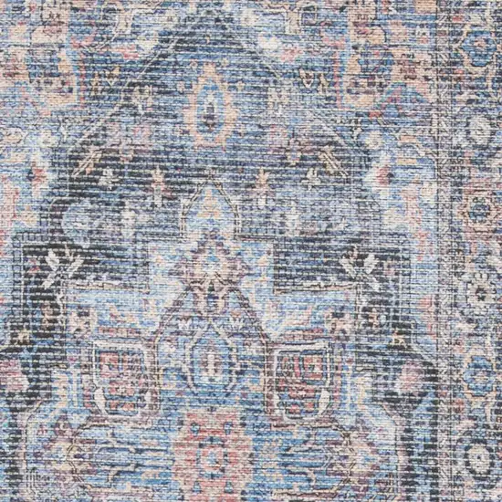 2' X 6' Light Blue Oriental Power Loom Distressed Washable Runner Rug Photo 1