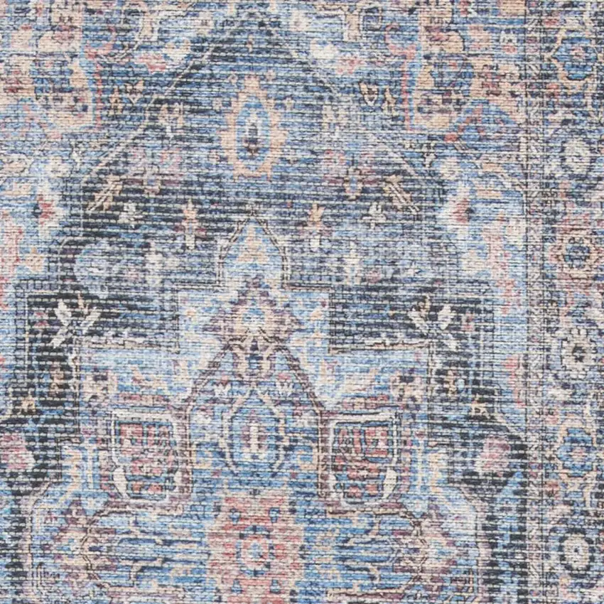 2' X 6' Light Blue Oriental Power Loom Distressed Washable Runner Rug Photo 1