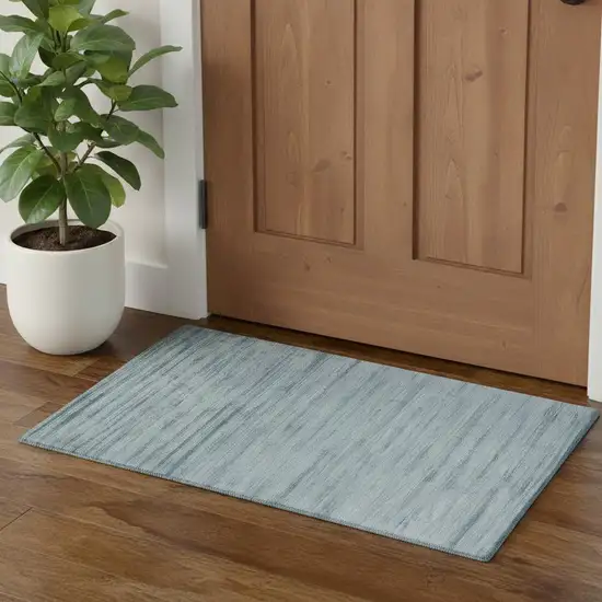 Light Blue Striped Hand Woven Area Rug Photo 1