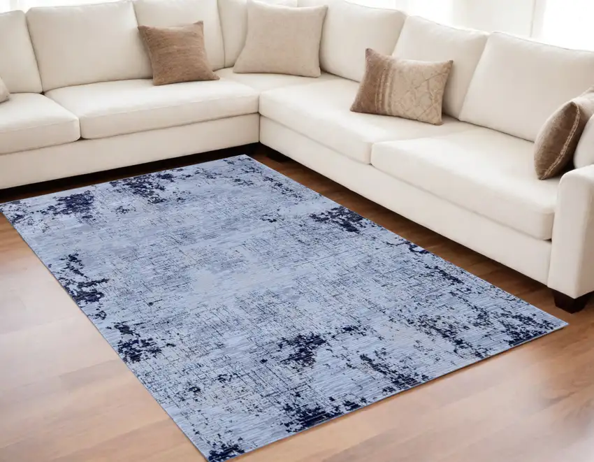 Light Blue and Black Abstract Power Loom Area Rug Photo 1