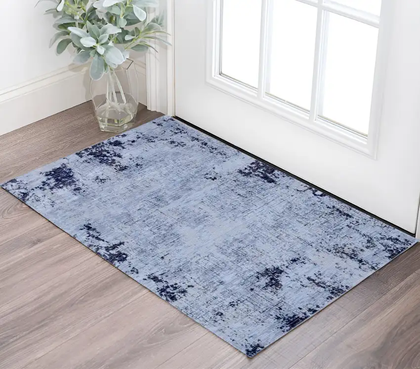 Light Blue and Black Abstract Power Loom Area Rug Photo 1