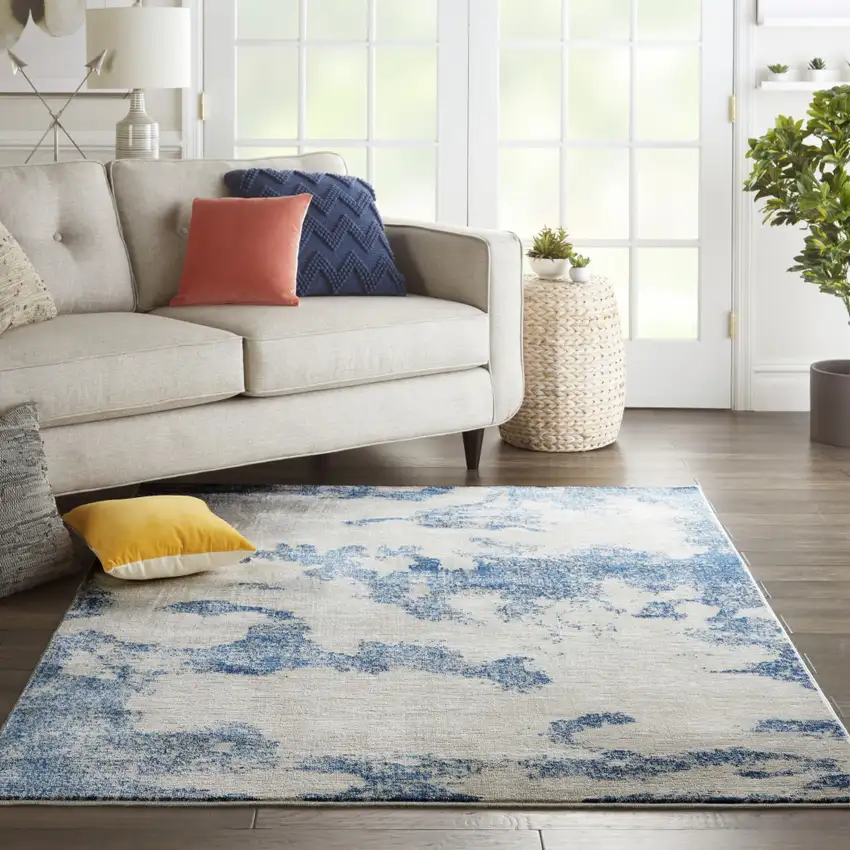 Light Blue and Ivory Abstract Non Skid Area Rug Photo 4